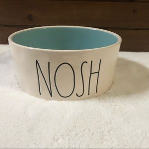 Rae Dunn “NOSH” pet bowl with light blue interior
